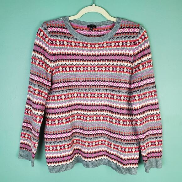 Talbots Fair Isle Crew Neck Lambswool Sweater Size MP - Picture 1 of 5